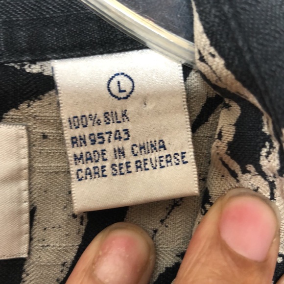 Bill Blass Mens 100% Silk Top Shirt Bamboo Wooden Buttons Short Sleeves L LARGE - Picture 3 of 10